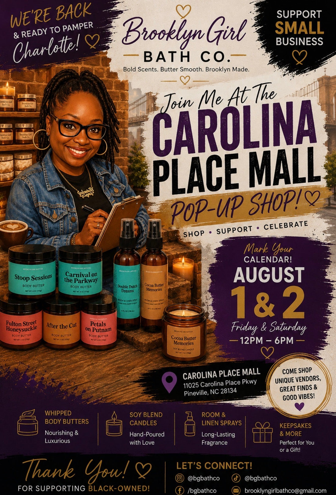 We’re Back at Carolina Place Mall: Come Shop Brooklyn Girl Bath Co.